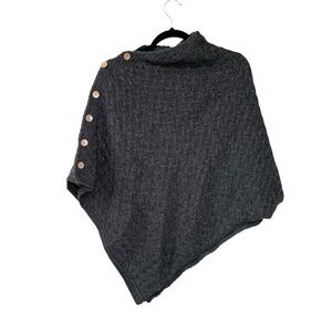 Aran Woolen Mills Charcoal Button-Up Women's Poncho One Size